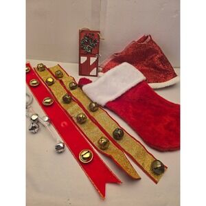 Holiday Decor Bundle Stocking Santa Hat Bells Ribbons Mixed Lot